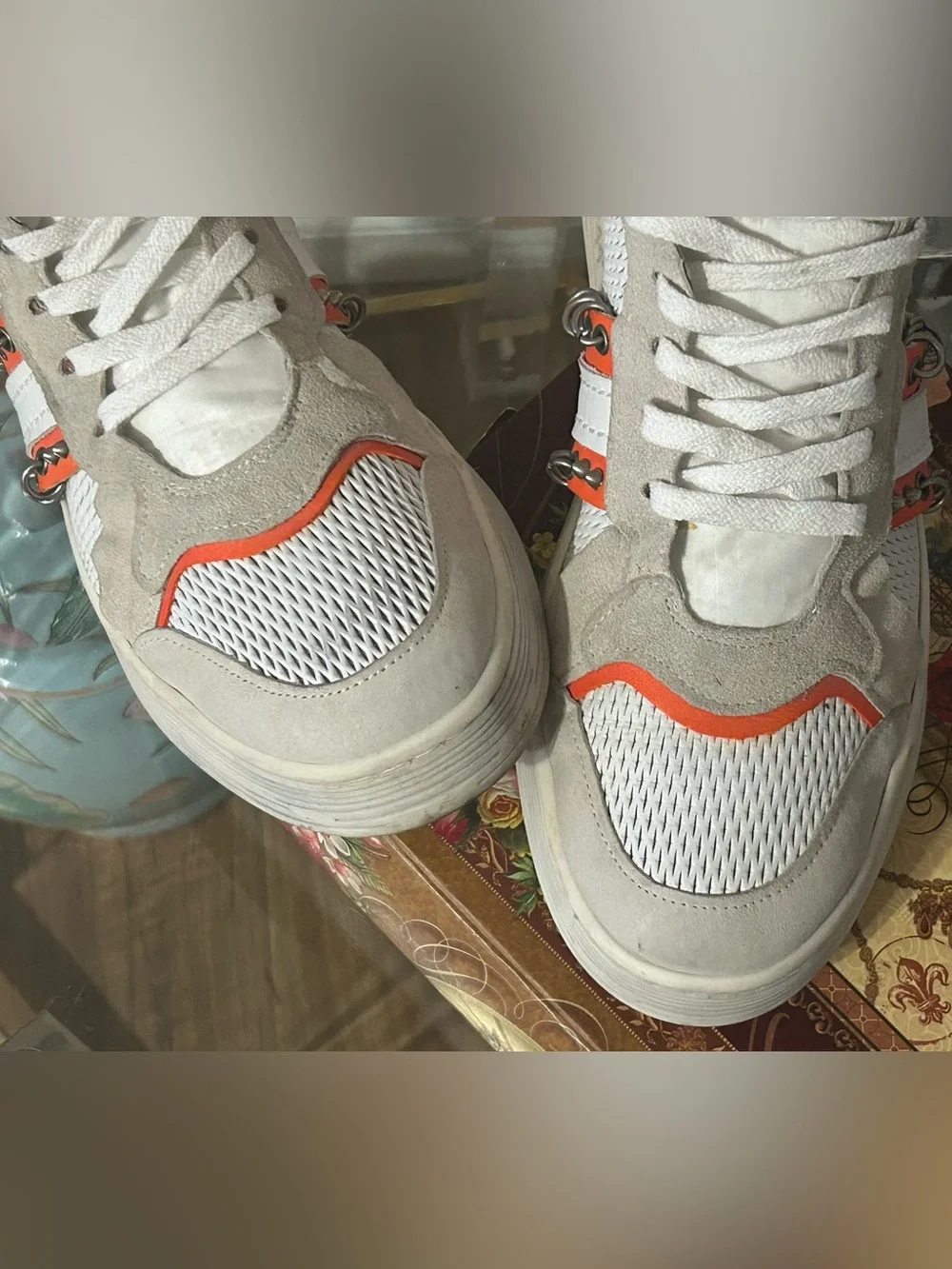 A.S.98 Women's High-Top Punk Rock Sneakers in White & Orange Size 40/9-9.5